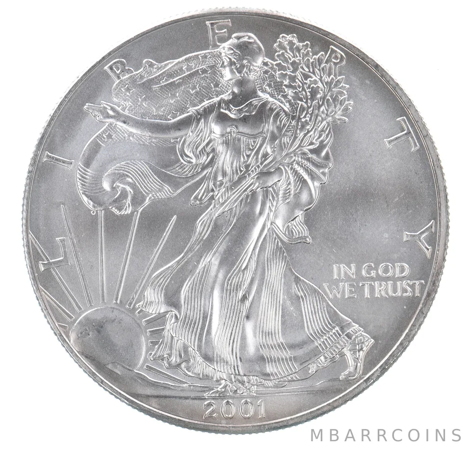 Beautiful Toned - 2001 American Silver Eagle 1 Troy Oz .999 Fine Silver *095