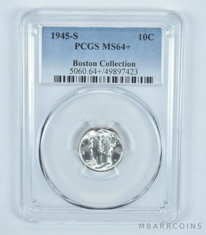 1945-S Mercury Dime Boston Collection MS64+ PCGS Blue Label