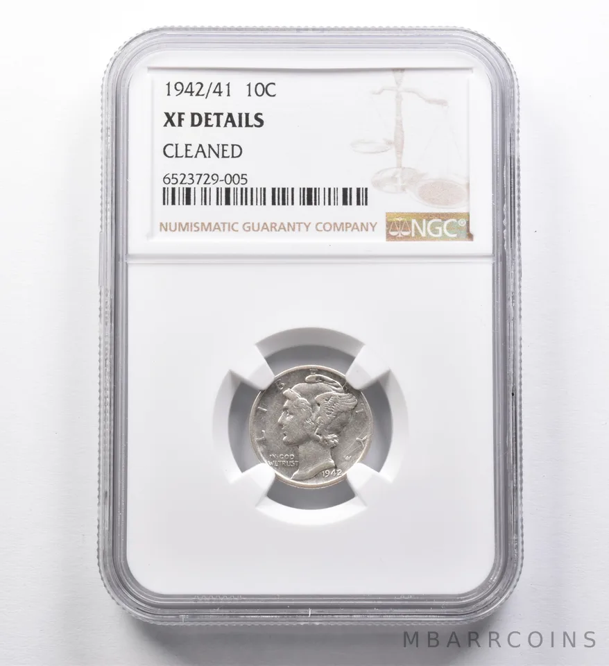 XF Details 1942/41 Mercury Dime Cleaned NGC 1942/1 Overdate Error a4473