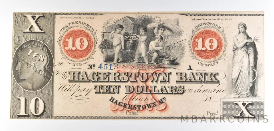 1800s $10 Hagerstown Bank MD Obsolete Note *8535