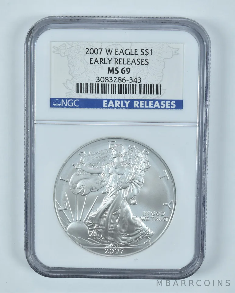 2007-W Burnished Silver Eagle Early Releases MS69 NGC Blue Label