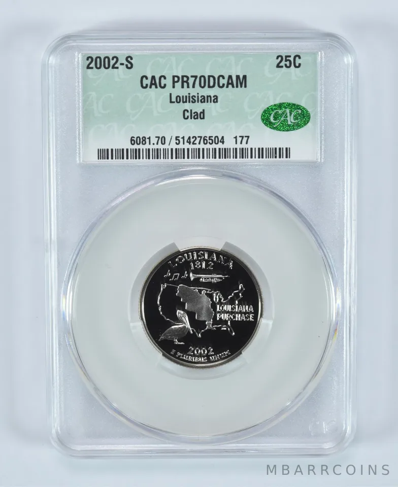 2002-S State Quarter Louisiana Clad PR70 DCAM CAC CACg