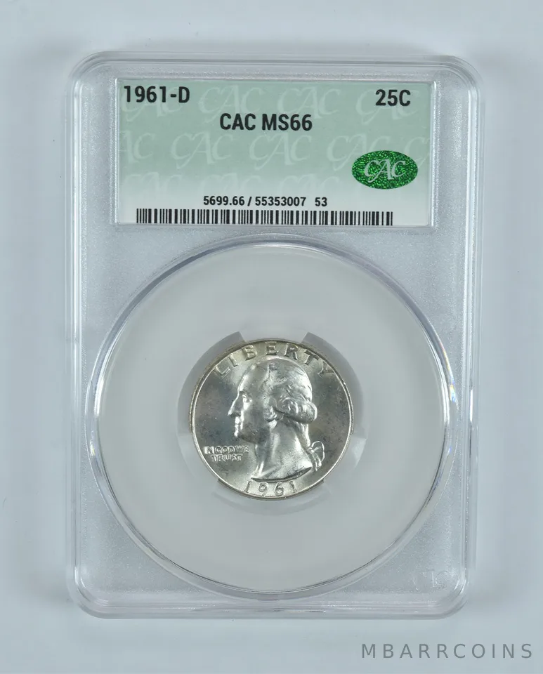 1961-D Washington Quarter MS66 CAC CACg