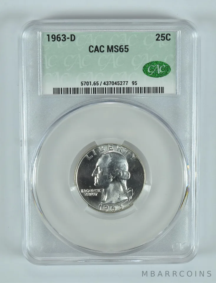 1963-D Washington Quarter MS65 CAC CACg