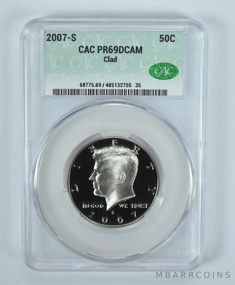 2007-S Kennedy Half Dollar CLAD PR69 DCAM CAC CACg