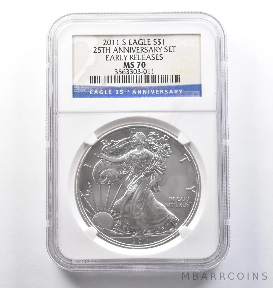 2011-S American Silver Eagle 25th Anniversary Set Early Releases MS70 NGC *3881