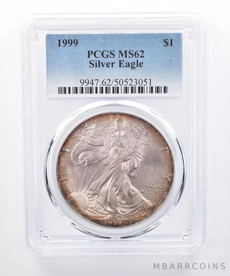 1999 American Silver Eagle MS62 PCGS Purple Tone *8281