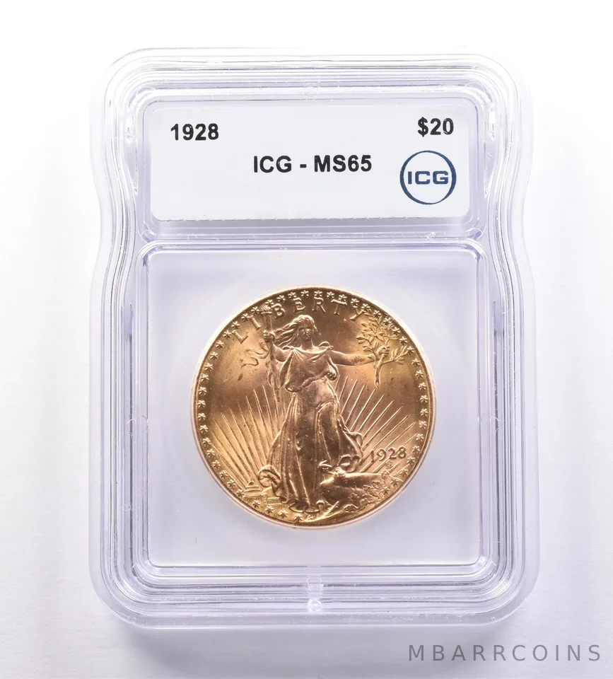 1928 $20 Saint Gaudens Gold Double Eagle MS65 ICG *9220