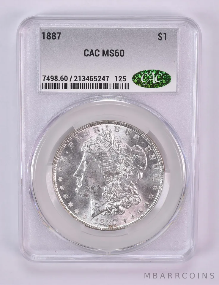 1887 Morgan Silver Dollar MS60 CAC CACg