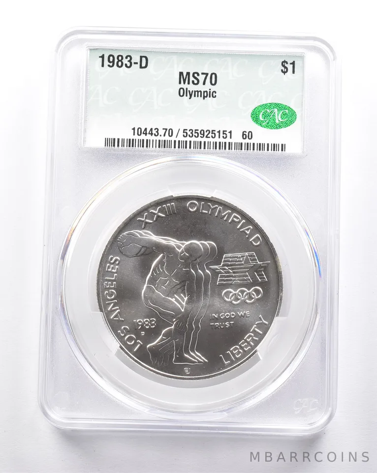 MS70 1983-D Olympic Discus Commemorative Dollar CAC CACG *6277