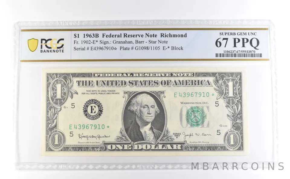 1963 B $1 Richmond VA FRN Star Note Fr#1902-E* Superb Gem Unc 67 PPQ PCGS *3983