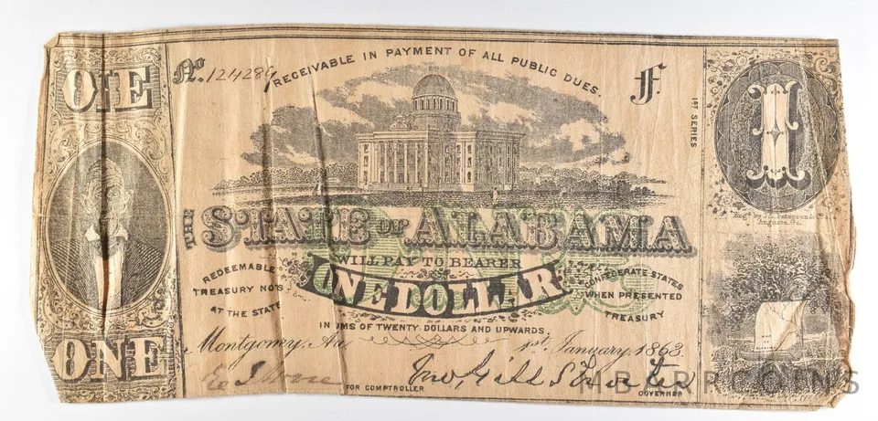 1863 $1 Alabama Obsolete Note *8633