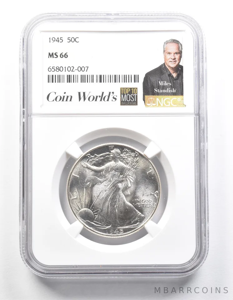 1945 Walking Liberty Half Dollar Miles Standish MS66 NGC a1384