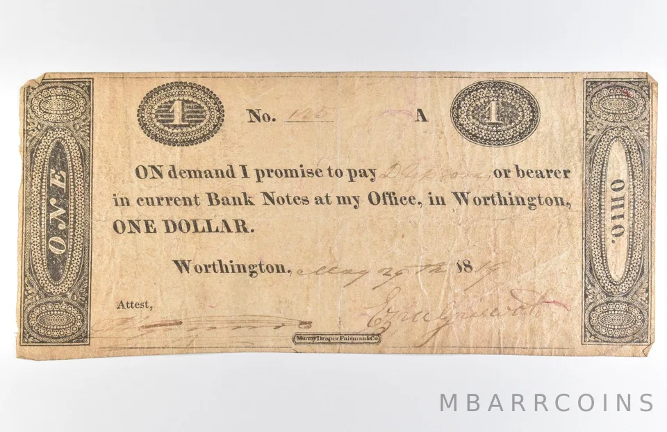 1819 $1 Worthington OH Obsolete Note *8590