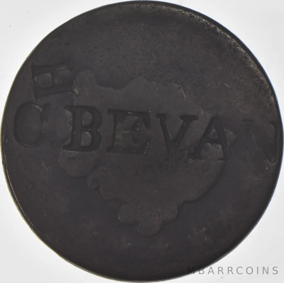 Worn Date Braided Hair Large Cent - Counter Stamped "C. H. Bevan" *9764