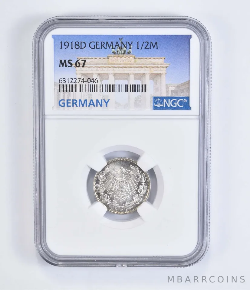 1918-D Germany German 1/2 Mark MS67 NGC