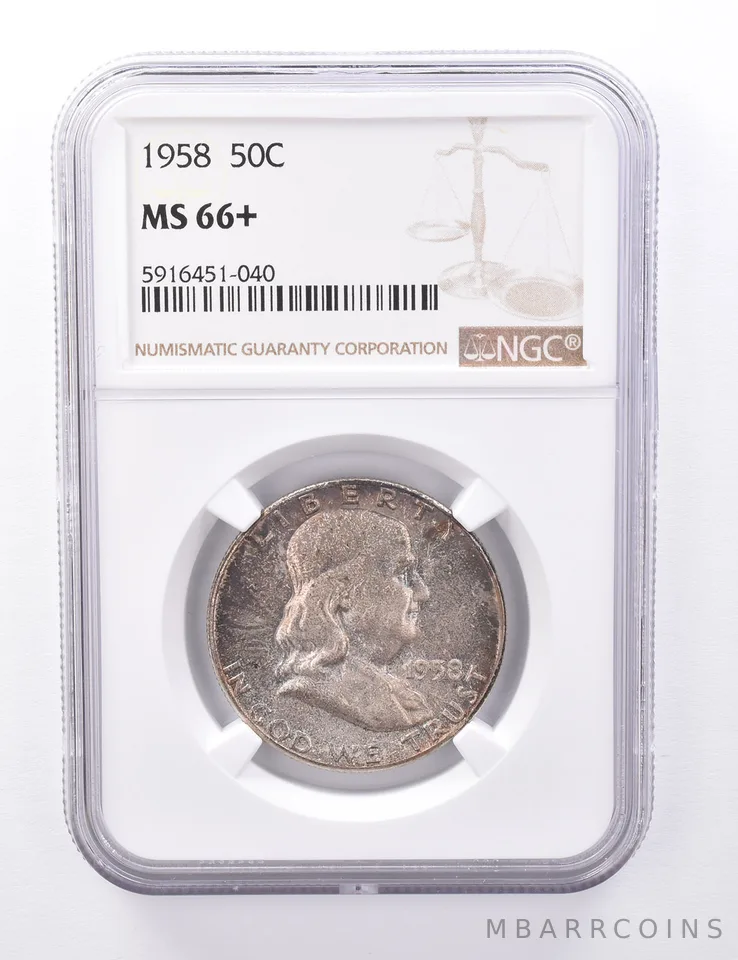 MS66+ 1958 Franklin Half Dollar - Graded NGC Toned *4375