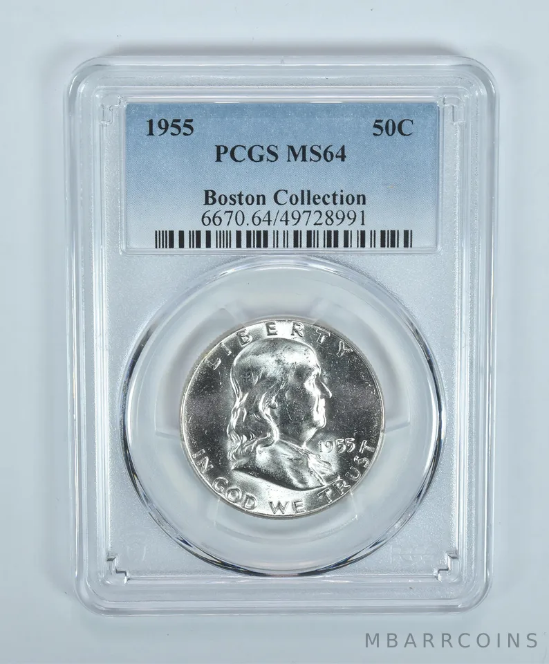 1955 Franklin Half Dollar Boston Collection MS64 PCGS Blue Label