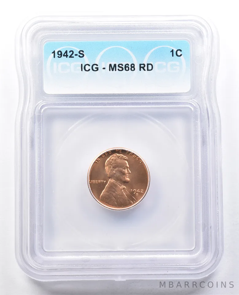 1942-S Lincoln Wheat Cent MS68 RD ICG a1749