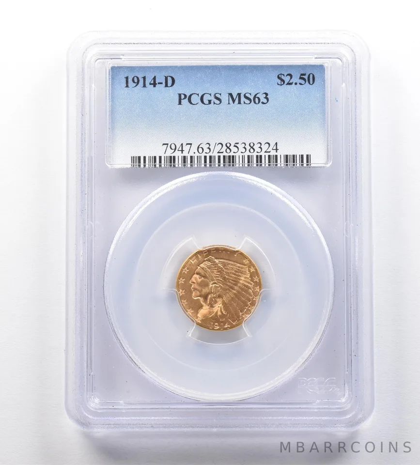 1914-D $2.50 Indian Head Gold Quarter Eagle MS63 PCGS a1024