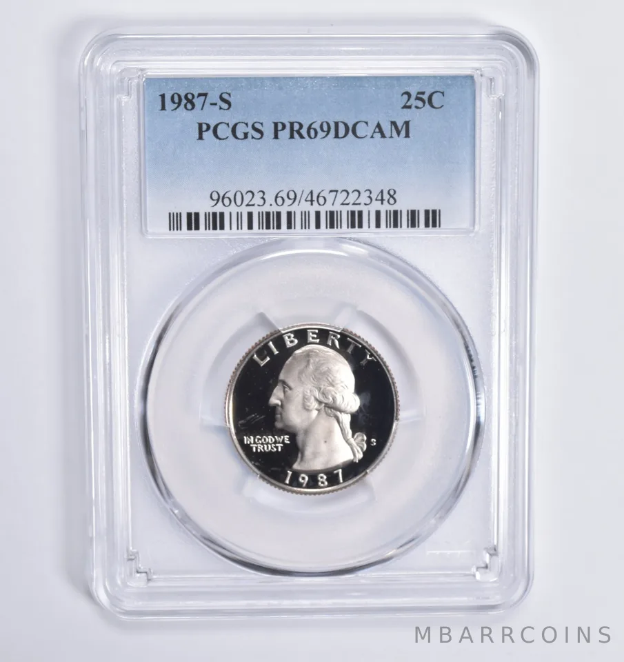 1987-S Washington Quarter 25c PR69 DCAM PCGS Blue Lbl