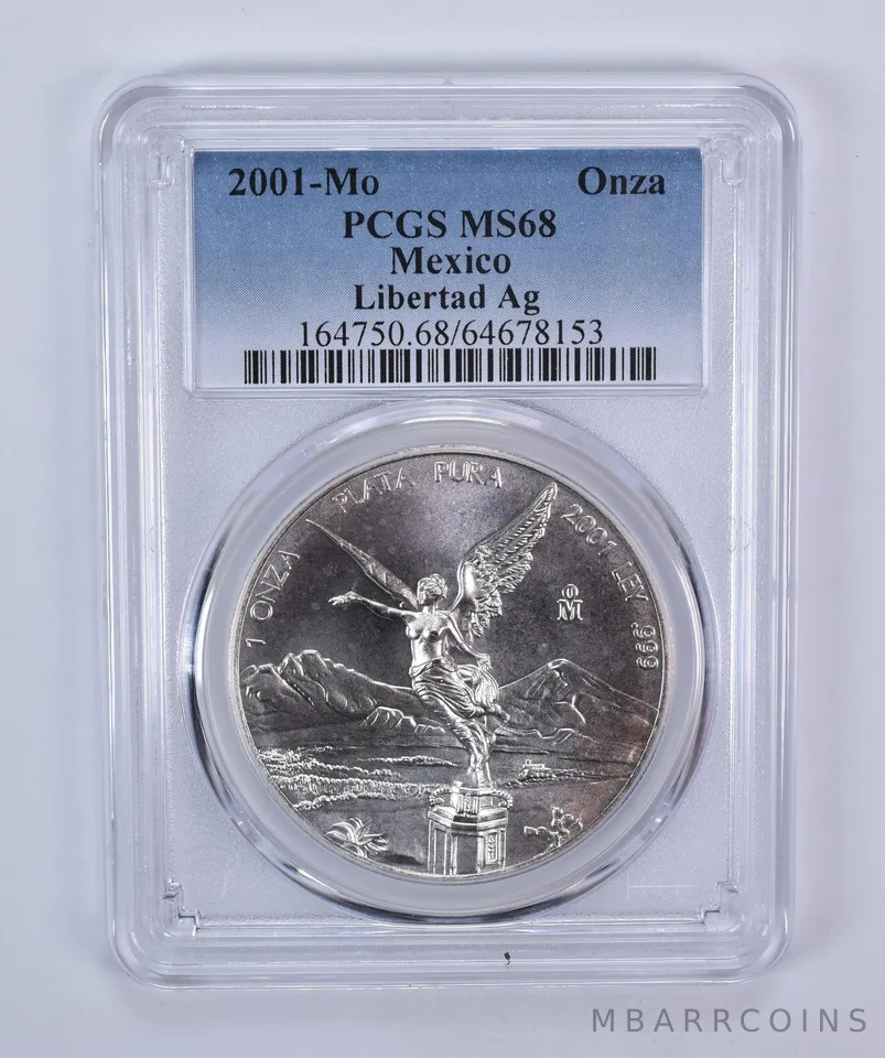 2001 Mo Mexico 1 Onza Silver Libertad MS68 PCGS Blue Label