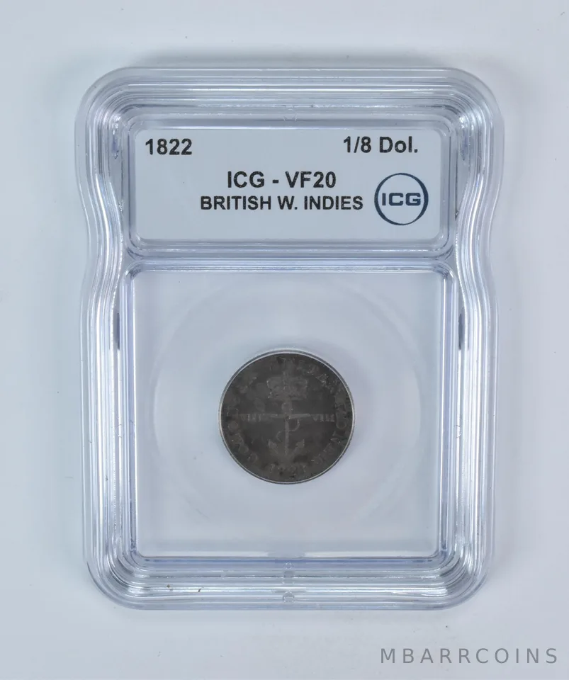 1822 British West Indies 1/8 Dollar VF20 ICG a5693