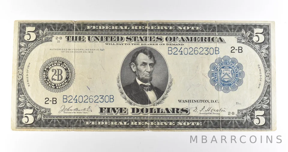 1914 $5 New York NY FRN Blue Seal Large Note Fr#854 *4705