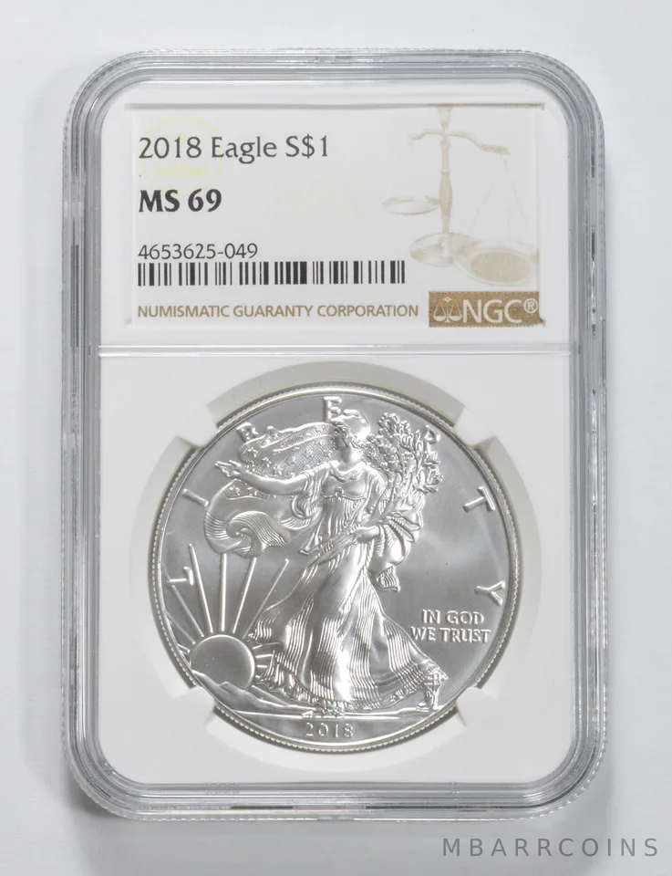 2018 American Silver Eagle MS69 NGC Brown Label