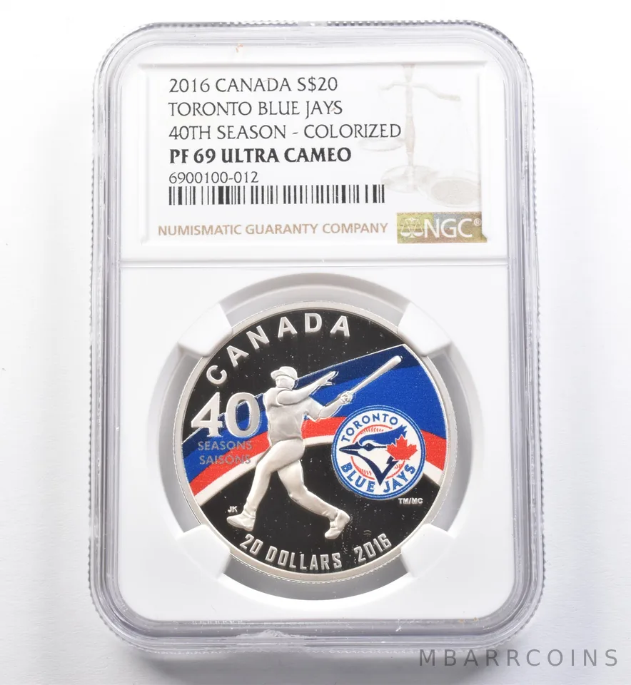 2016 Canada $20 Silver Toronto Blue Jays 40th Season Colorized PF69 NGC a4555