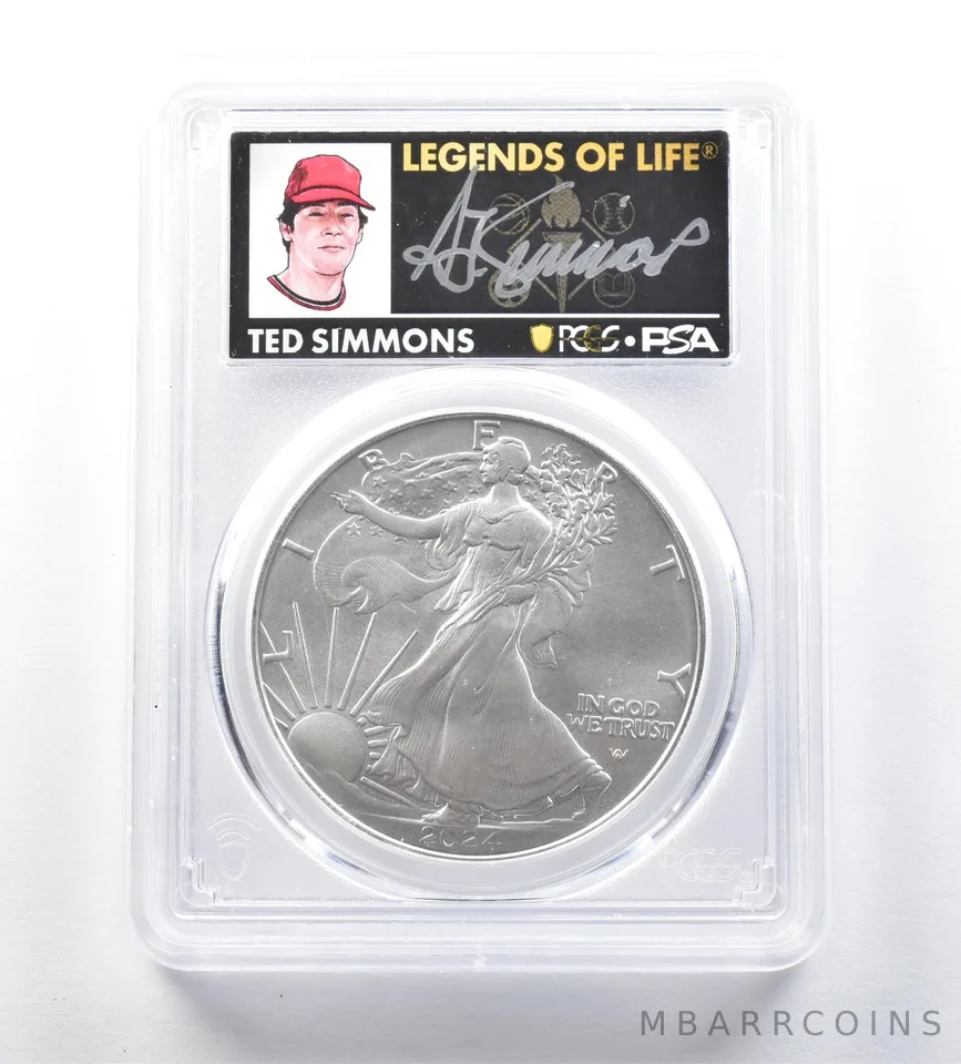 2024 American Silver Eagle Ted Simmons First Strike MS70 PCGS PSA a0421