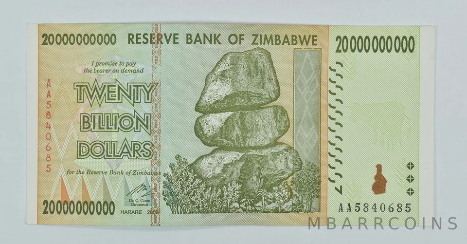2008 Zimbabwe 20 Billion Dollars Reserve Note