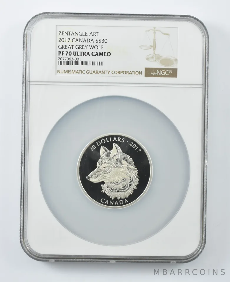 2017 Canada 30 Dollars Silver Zentangle Art Great Grey Wolf PF70 UCAM NGC a2265