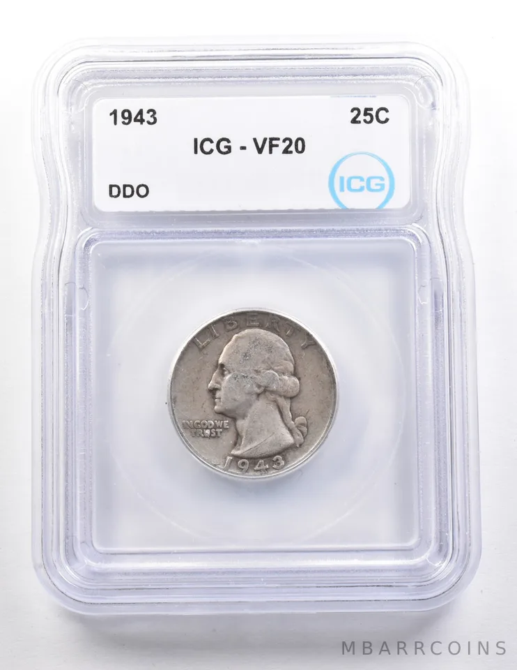 1943 Washington Quarter DDO VF20 ICG a3666
