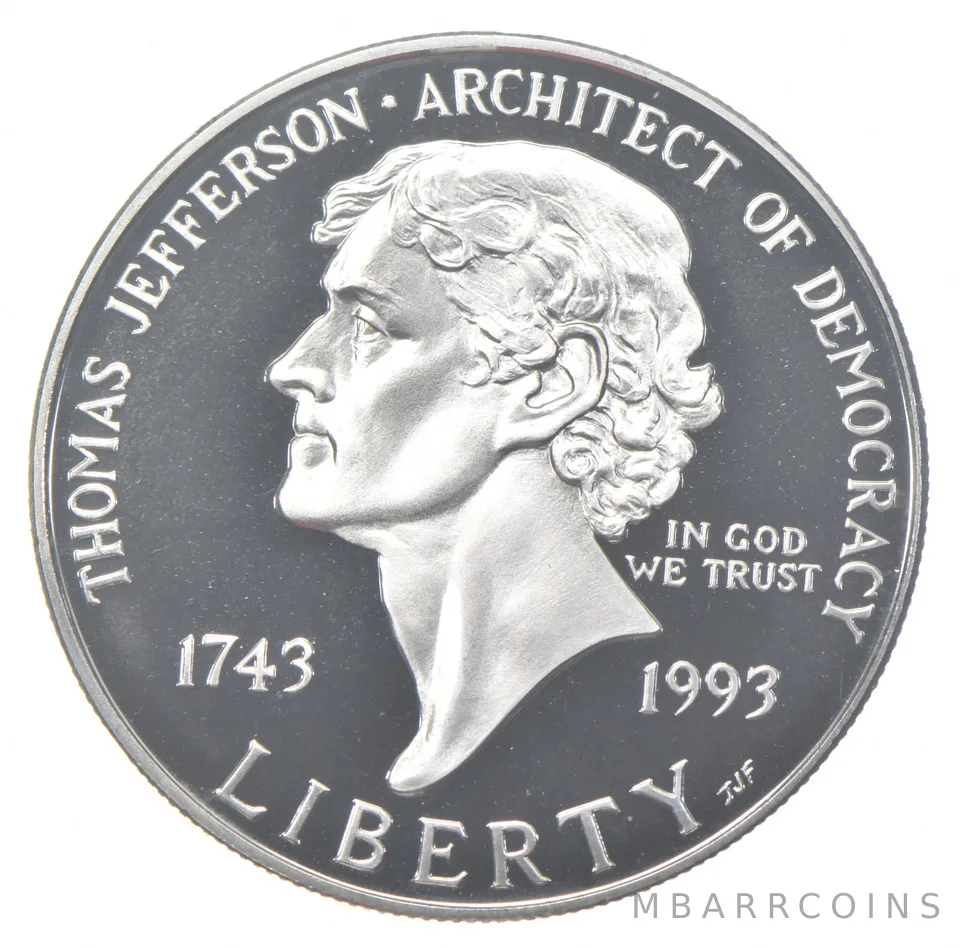 1993-S Proof Jefferson Democracy Commemorative Silver Dollar $1