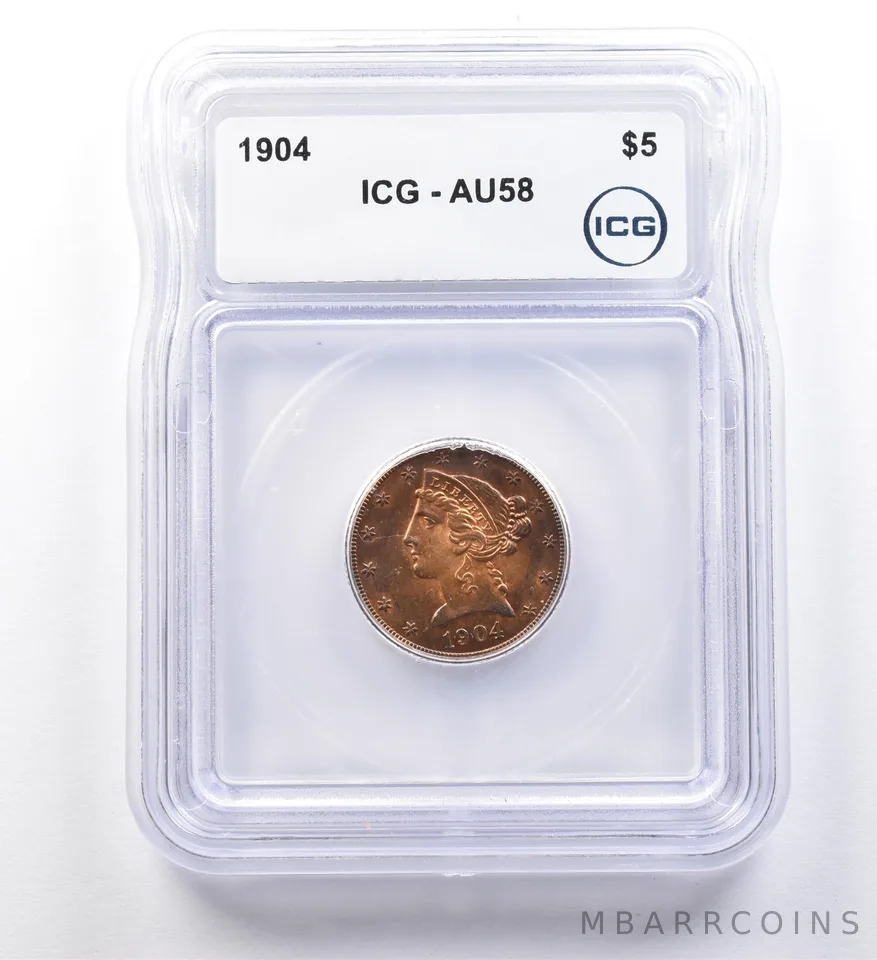 1904 $5 Liberty Head Gold Half Eagle AU58 ICG - Amazing color *2868