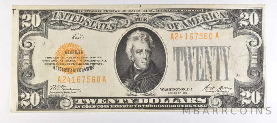 1928 $20 US Gold Certificate Fr#2402 *1011