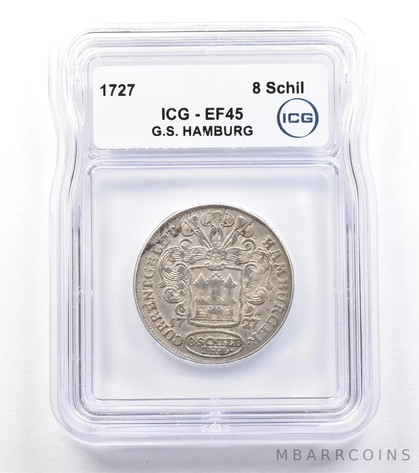 1727 German States Hamburg 8 Schilling EF45 ICG *1830