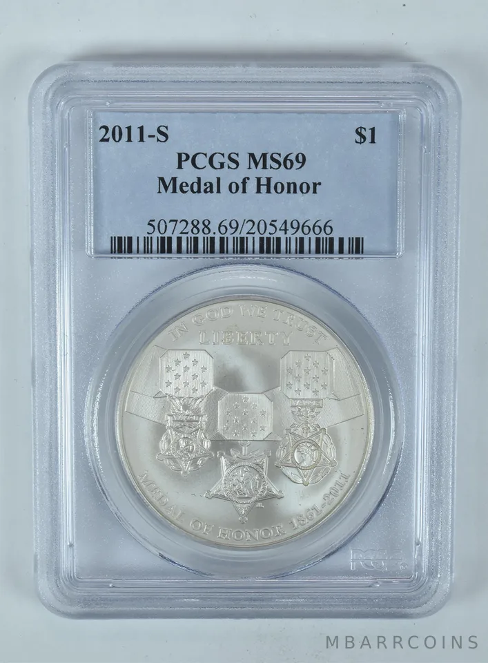 2011-S Medal Of Honor Commemorative Dollar MS69 PCGS Blue Label