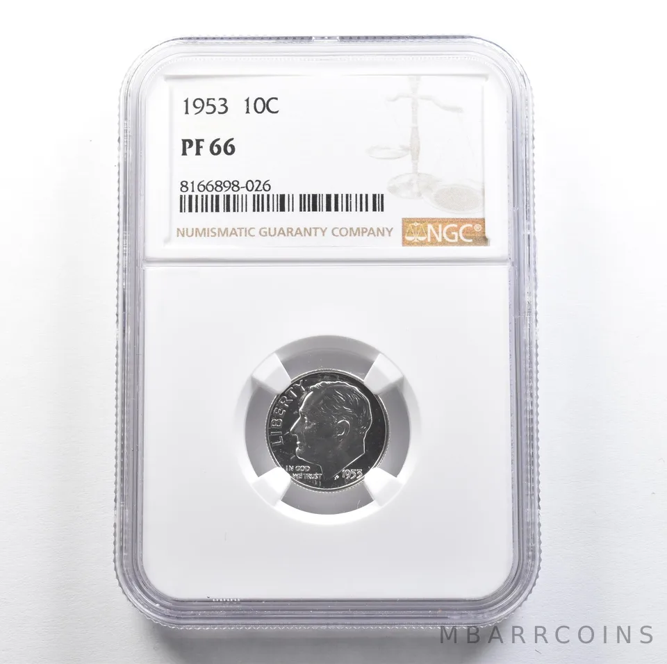 1953 Roosevelt Dime PF66 NGC PQ Cam Look *7642