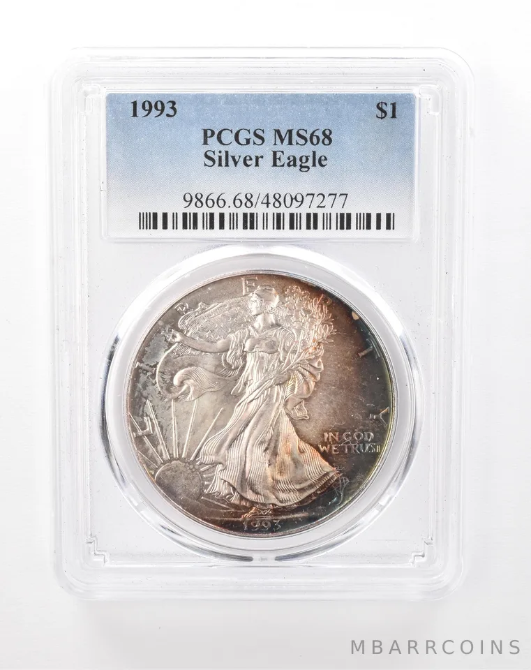 1993 American Silver Eagle MS68 PCGS Beautiful Tone *3975