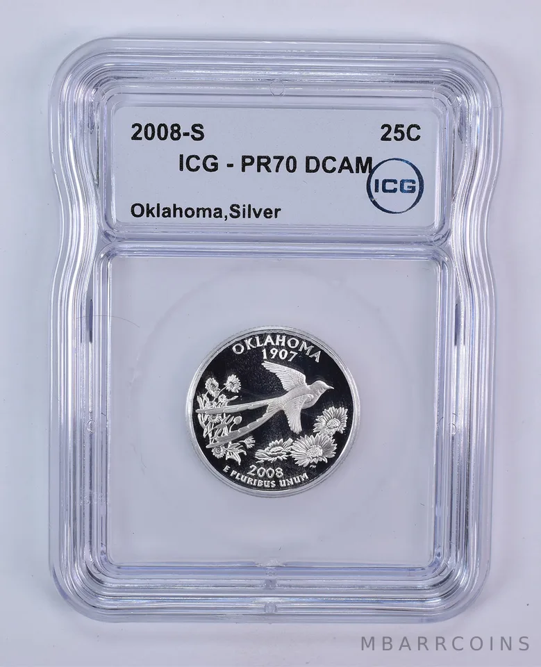 2008-S Washington State Quarter Oklahoma Silver PR70 DCAM ICG