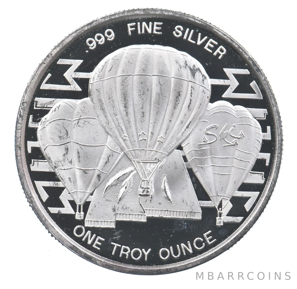 VINTAGE Art Bar/Round 1990 Albuquerque Balloon Fiesta Annual Silver 1 T Oz *234
