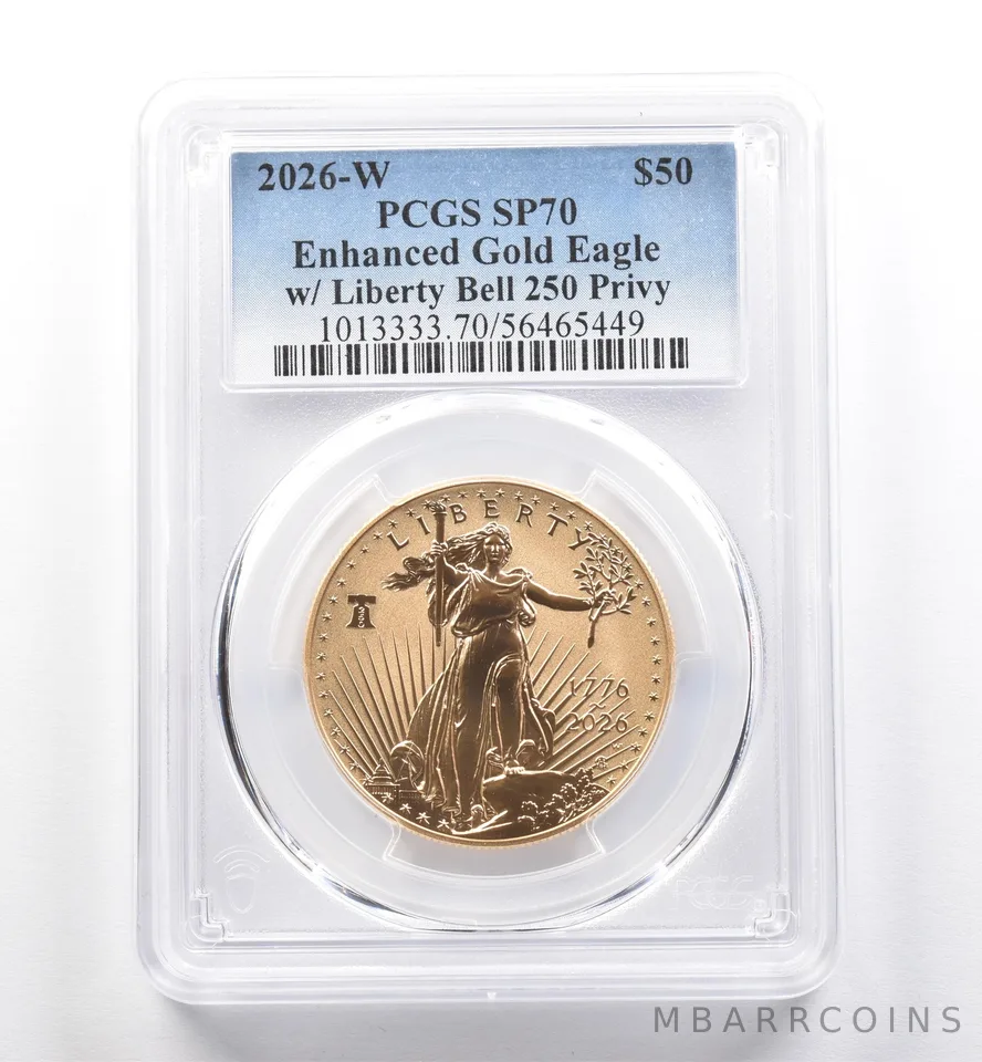 2026-W $50 American Gold Eagle Liberty Bell 250 Privy 1 Oz Gold SP70 PCGS *0329
