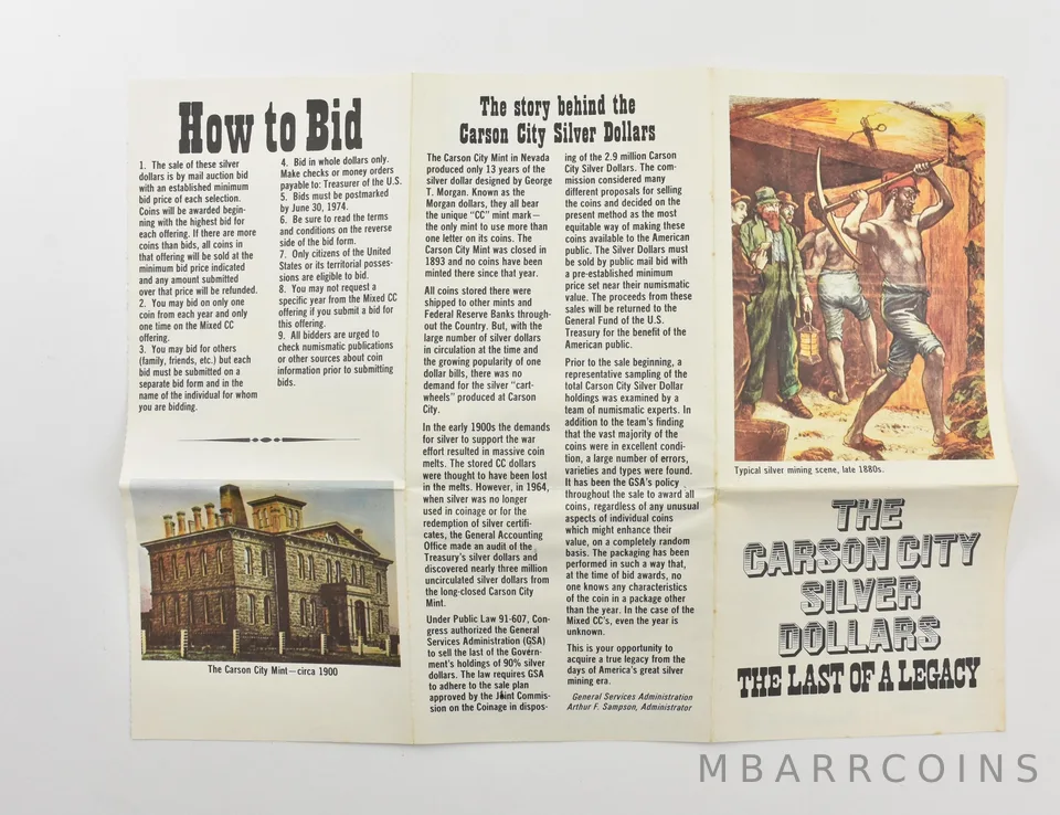 GSA The Carson City Silver Dollars Morgan CC Legacy Brochure *9806