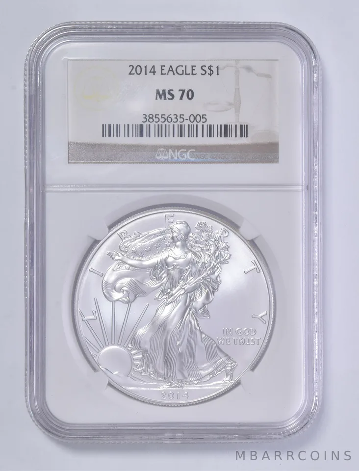 2014 American Silver Eagle 1 Oz MS70 NGC Brown Label
