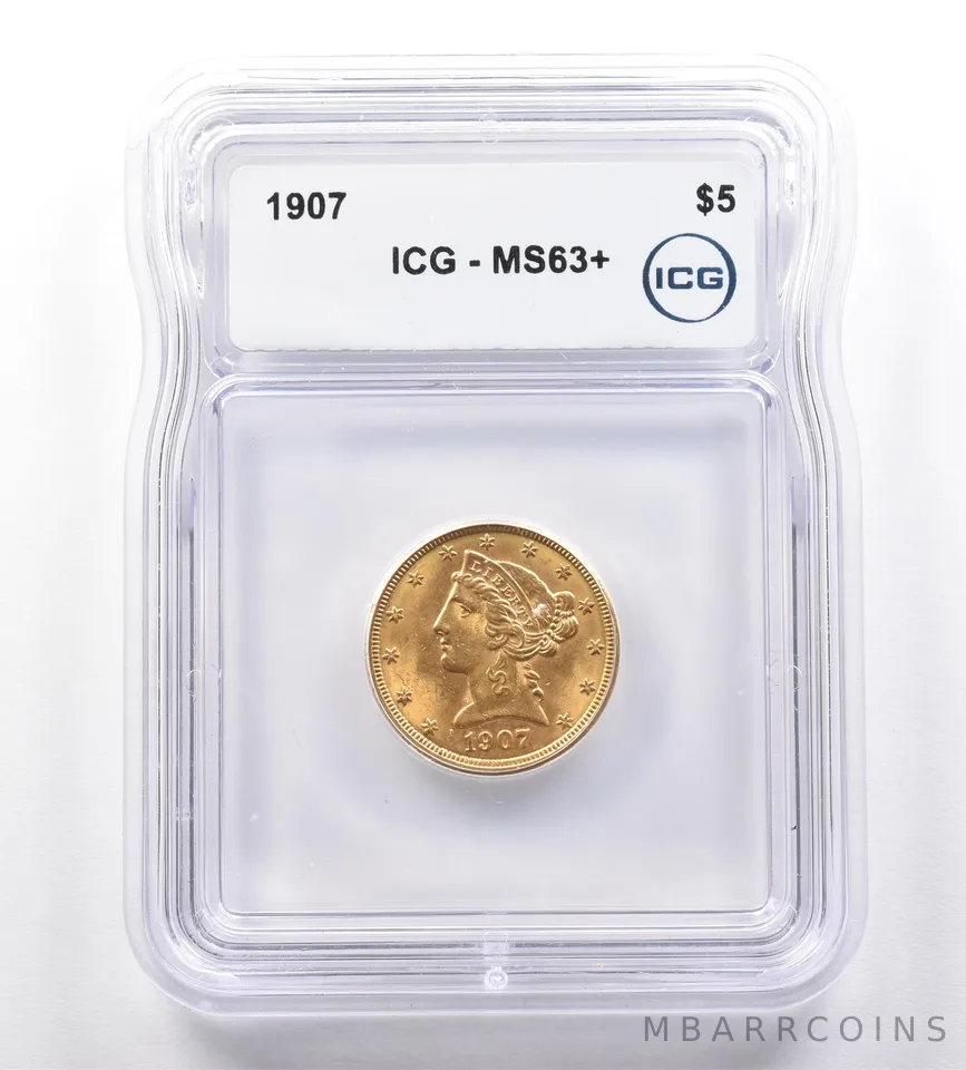 1907 $5 Liberty Head Gold Half Eagle MS63+ ICG *0987