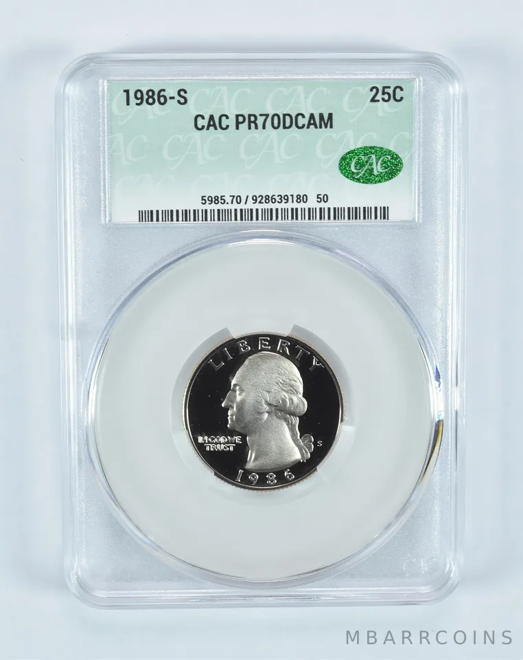 1986-S Washington Quarter PR70 DCAM CAC CACg
