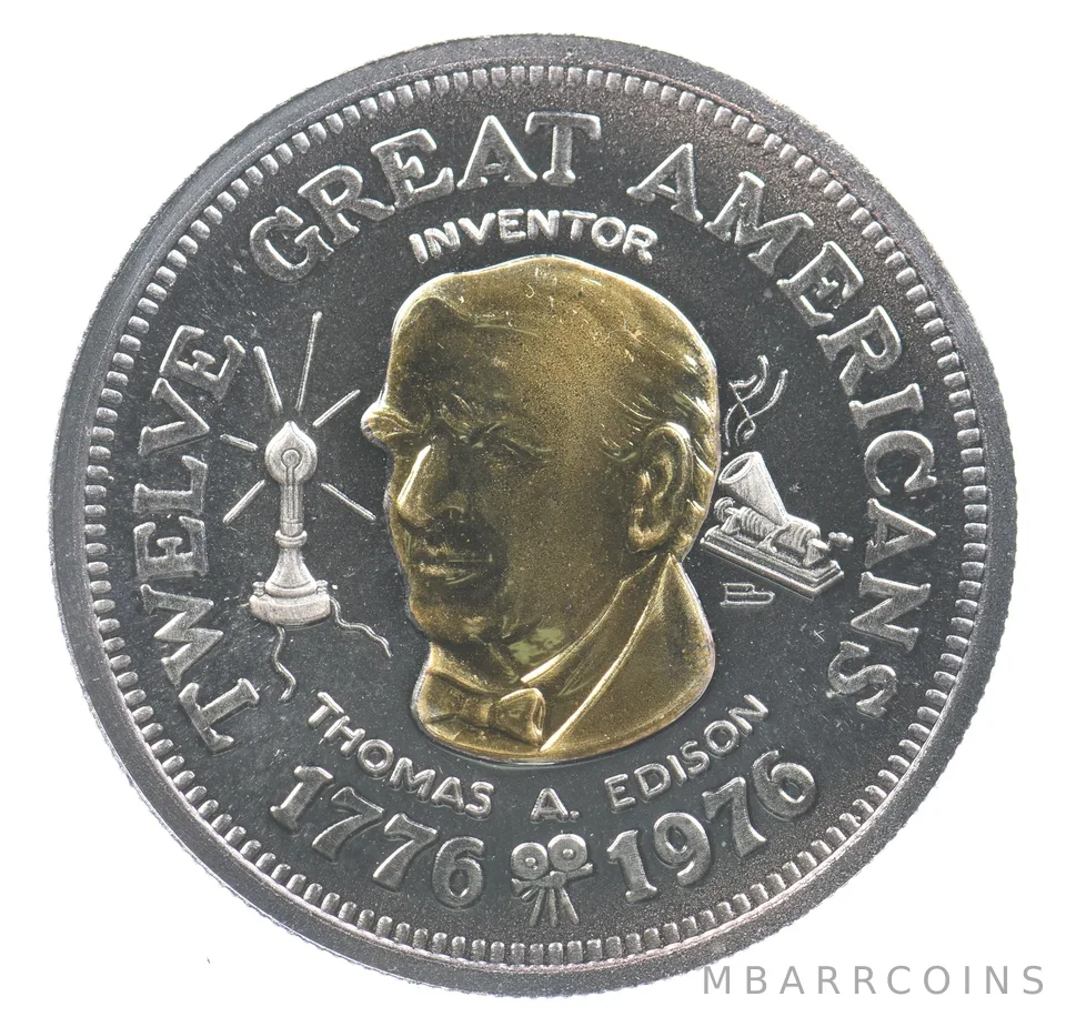 1976 Twelve Great Americans Gold/Silver Round Thomas Edison *9458