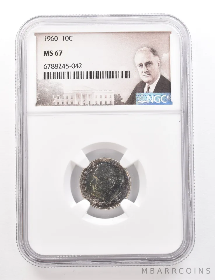 1960 Roosevelt Dime MS67 NGC Beautiful Tone *3393